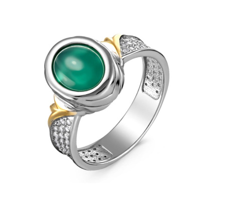 Кольцо из серебра с зеленым ониксом