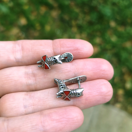 Серьги из серебра с зеленой эмалью «Котики»