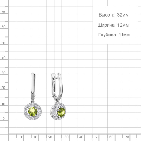 Серьги из серебра с хризолитами и фианитами