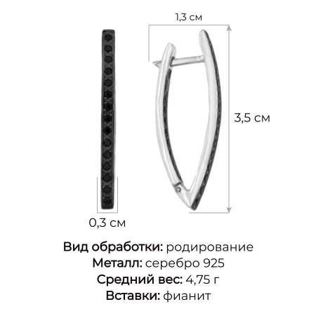 Серебряные серьги с чёрными фианитами