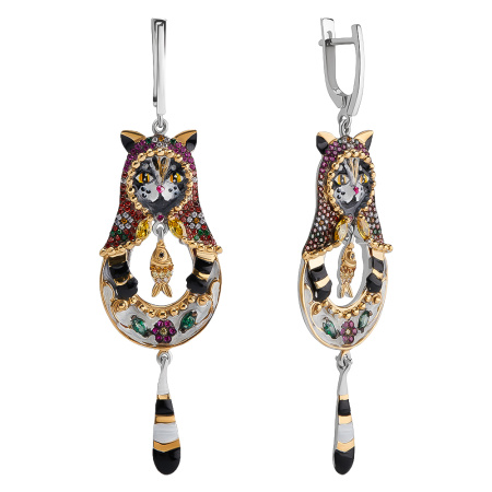 Серьги из серебра «Кошка-матрёшка» в русском стиле