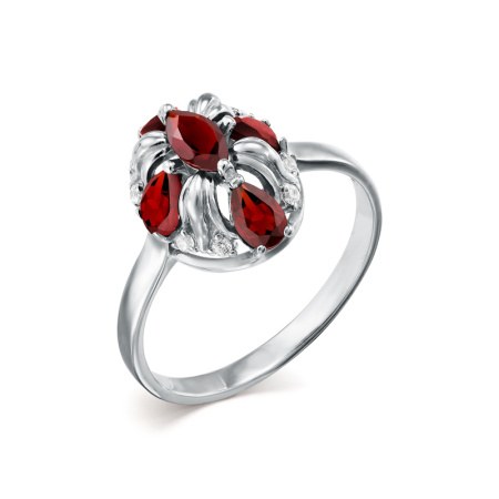 Кольцо из серебра с гранатом и фианитами