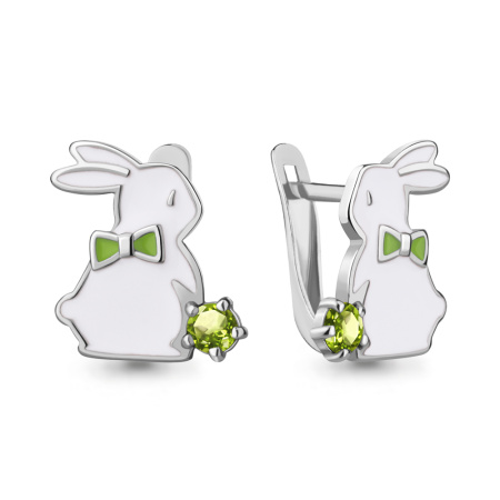 Серьги из серебра с эмалью и хризолитами «Зайцы»