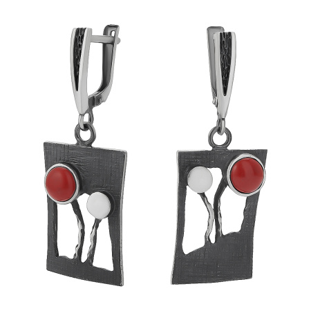 Серебряные серьги с прессованным кораллом