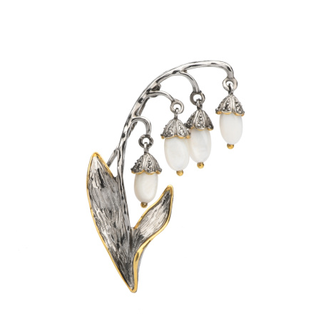 Серебряная брошь с позолотой «Ландыш»