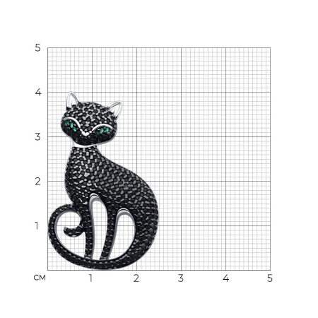 Брошь из серебра с фианитами «Кошка»