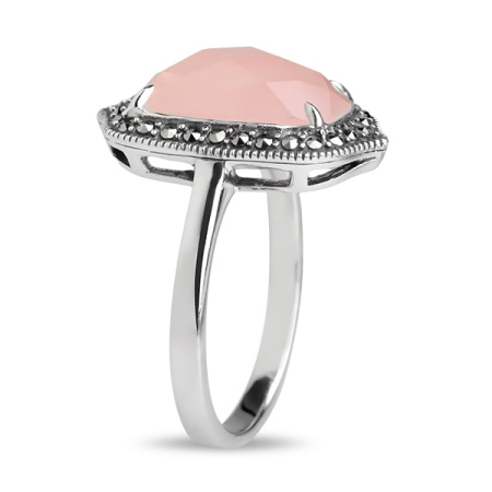 Серебряное кольцо с розовым кварцем и марказитами Swarovski