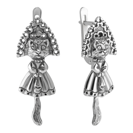 Серьги из серебра «Марфа Васильевна» кошка в кокошнике
