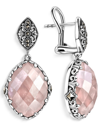 Серебряные серьги с розовым кварцем