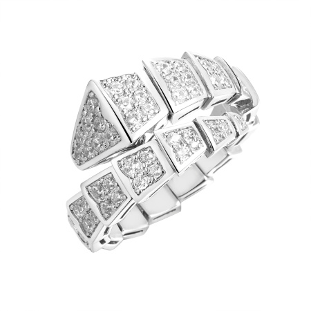 Серебряное кольцо с фианитами «Змея»