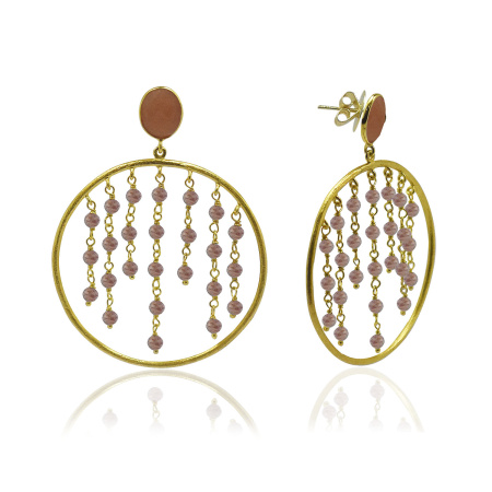 Серьги из серебра с лунным камнем и кварцем