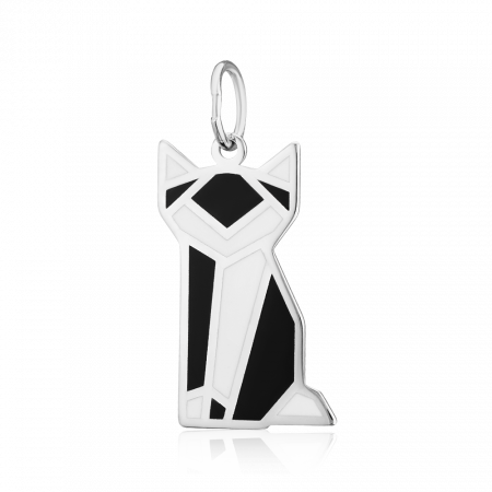 Серебряная подвеска с эмалью «Кот»