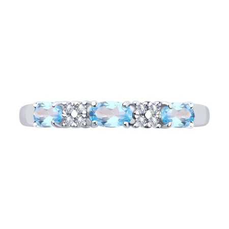 Кольцо из серебра с голубыми топазами и фианитами