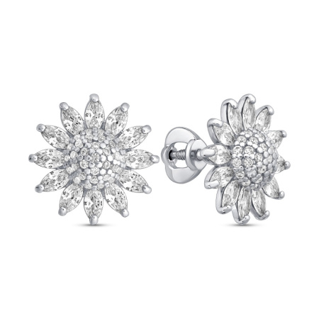 Серьги из серебра с фианитами «Ромашка»