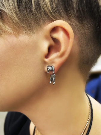 Серьги-джекеты «Котёнок» из серебра
