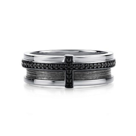 Серебряное мужское кольцо с фианитами «Крест»