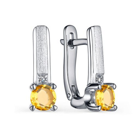 Серебряные серьги с бриллиантами и цитрином