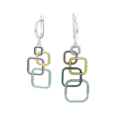 Cеребряные серьги-подвески «Геометрия» с эмалью