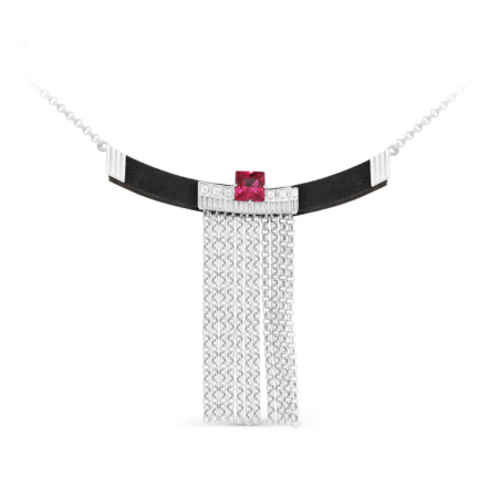 Колье из серебра с деревом, корундом и фианитами