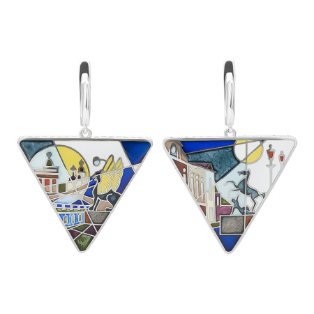Серьги из серебра с эмалью «Азбука Петербурга» утро