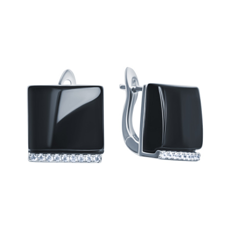 Серебряные серьги с ониксом и фианитами