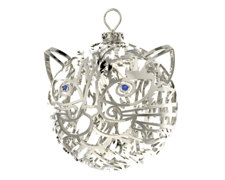 Серебряная елочная игрушка «Кот»