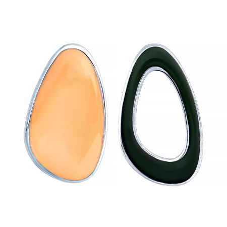 Серьги из серебра с зеленой и персиковой эмалью