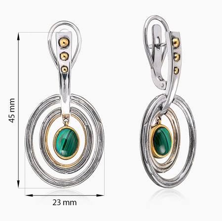 Серьги из серебра с камнем малахит