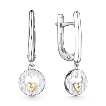 Серьги из серебра с бриллиантом «Сердце»