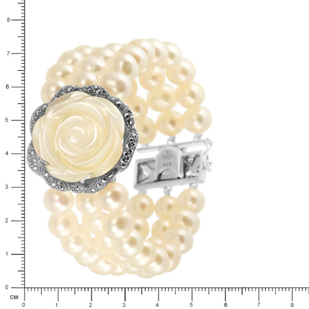 Серебряный браслет с жемчугом, перламутром и марказитами Swarovski