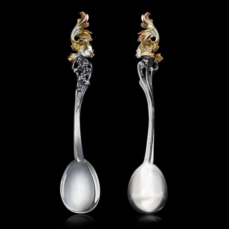 Серебряная чайная ложка «Золотая рыбка»