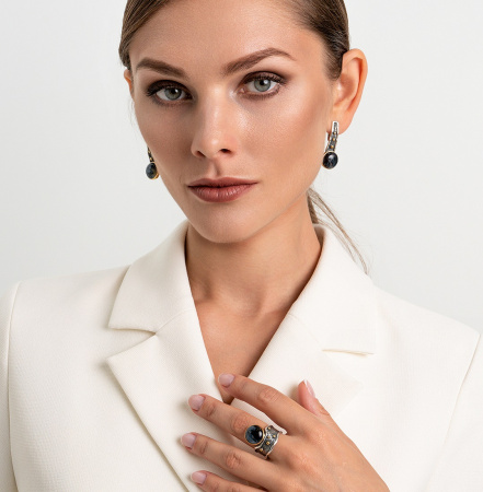 Серебряные серьги с питерситом «Туман»