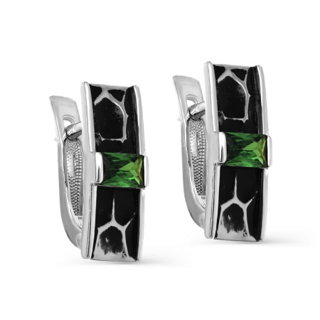 Серьги из серебра «Матрица» с зеленым фианитом