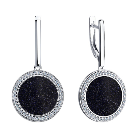 Серебряные серьги с авантюриновым стеклом и фианитами