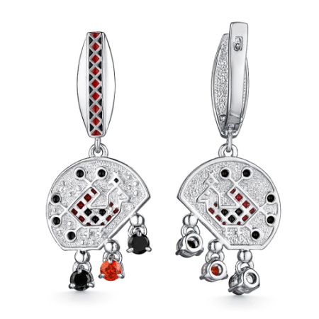 Серьги из серебра с фианитами и эмалью «Петух»