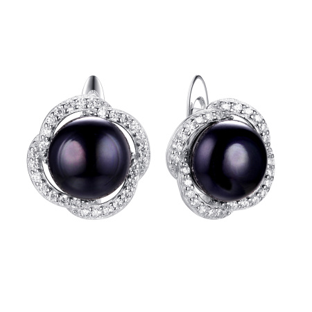 Серьги из серебра с фианитами и жемчугом