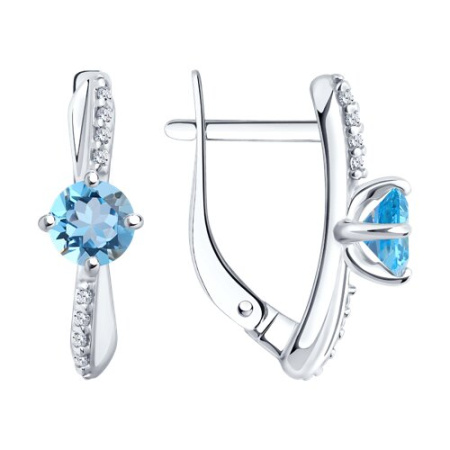 Серьги из серебра с топазами и фианитами