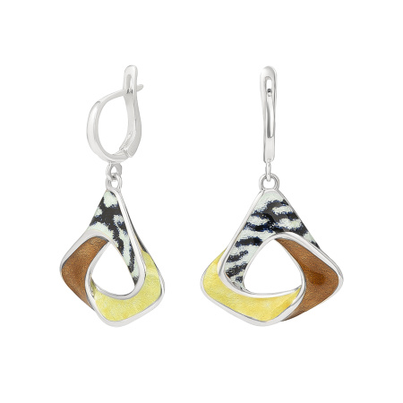 Серебряные серьги-подвески «Лента Мебиуса», зебра