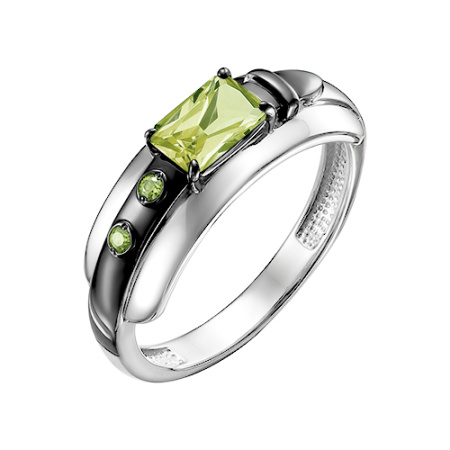 Кольцо из серебра с хризолитом и фианитами