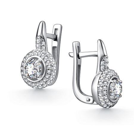 Серебряные серьги с горным хрусталём и фианитами