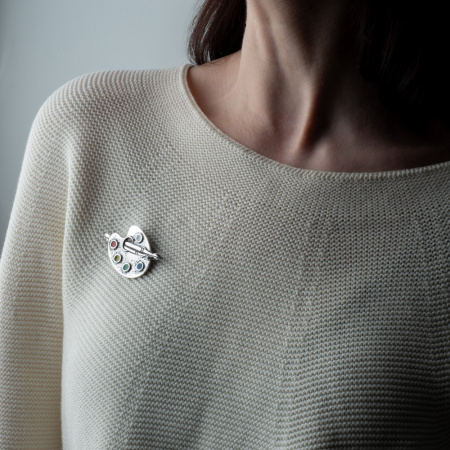 Брошь из серебра с эмалью «Палитра»