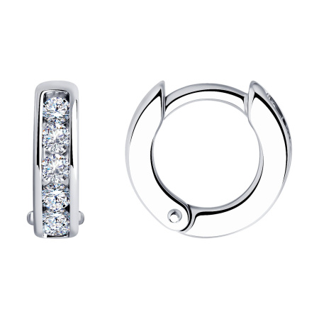 Серьги-хупы из серебра с фианитами