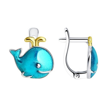 Серьги из серебра с эмалью «Кит» Sokolov