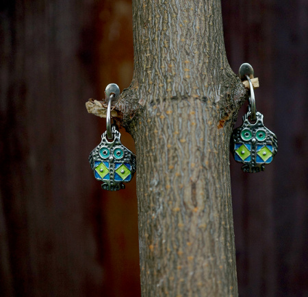 Серьги из серебра с эмалью «Совы»