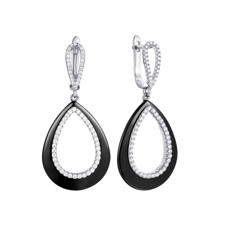 Серьги из серебра с керамикой и фианитами