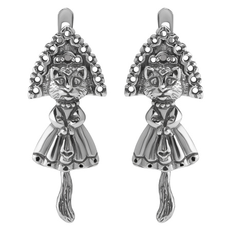 Серьги из серебра «Марфа Васильевна» кошка в кокошнике