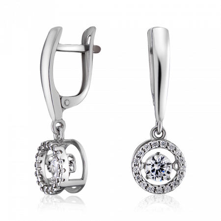 Серьги серебряные с танцующими фианитами