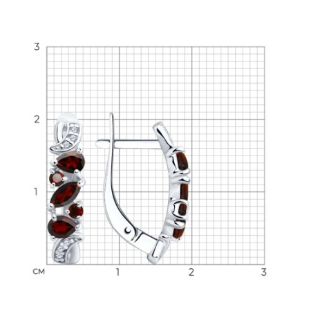 Серьги из серебра с гранатами и фианитами