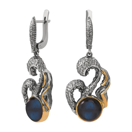 Серьги из серебра с лабрадором и позолотой