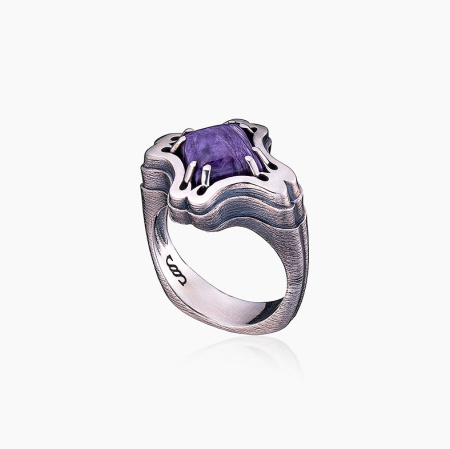 Серебряное кольцо «Чароитовый Крест» с чароитом